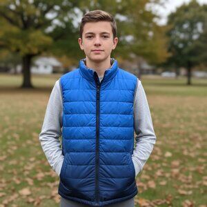 Boys Blue Quilted Puffer Vest XXL With Full Zip & Pockets